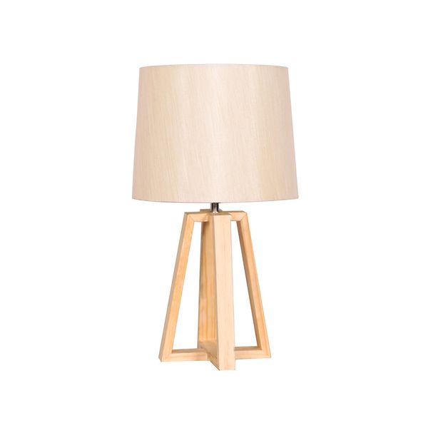 Wood-table-lamp--Size--8x8x15”H--cream-faux-silk-fabric--Finish--nature-wood