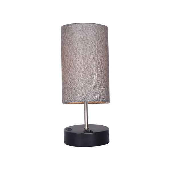 Metal-table-lamp-with-2-USB-port--dark-grey-linen-fabric-shade--Size--15x15x40cm”H