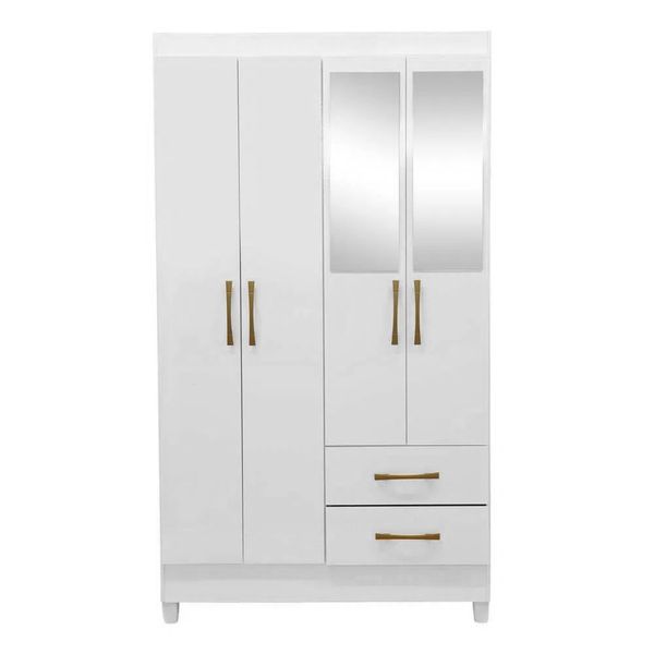 Panana Armario de 2 puertas, armario con cajón para dormitorio (blanco)